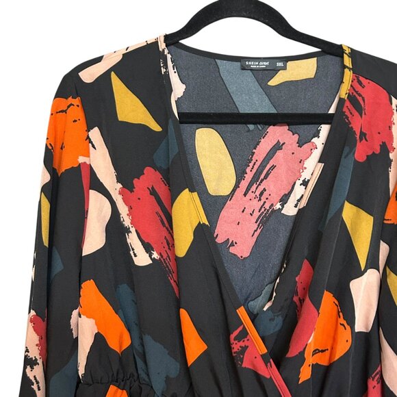 Shein Curve Artsy Long Sleeve Peplum Blouse Plus Size 3XL - Picture 2 of 5